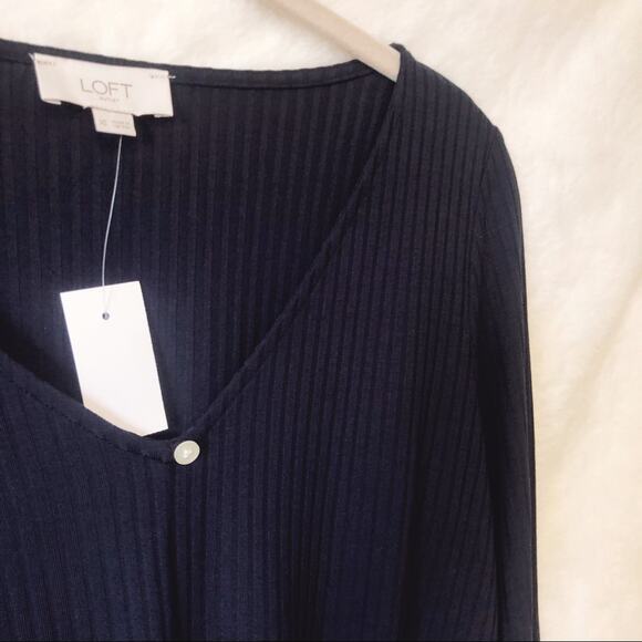 LOFT Blue Button Tie Hem Long Sleeve Shirt - Picture 12 of 12